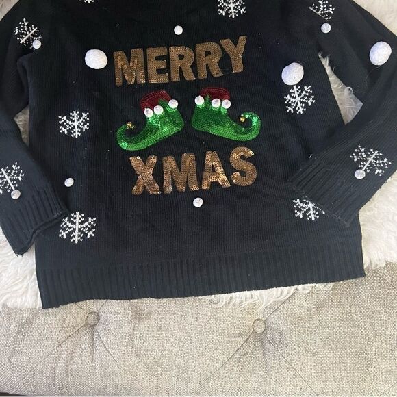 Christmas ugly sweater snow flakes black M - Picture 8 of 10